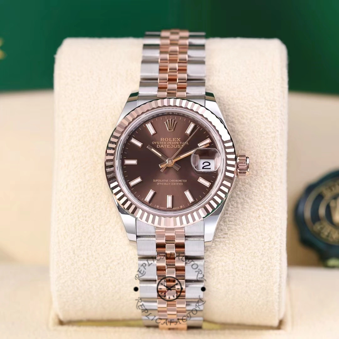 Replica Rolex Datejust 28 Chocolate Index Steel & Rose Gold m279171 0017 - QualitySwissReplica