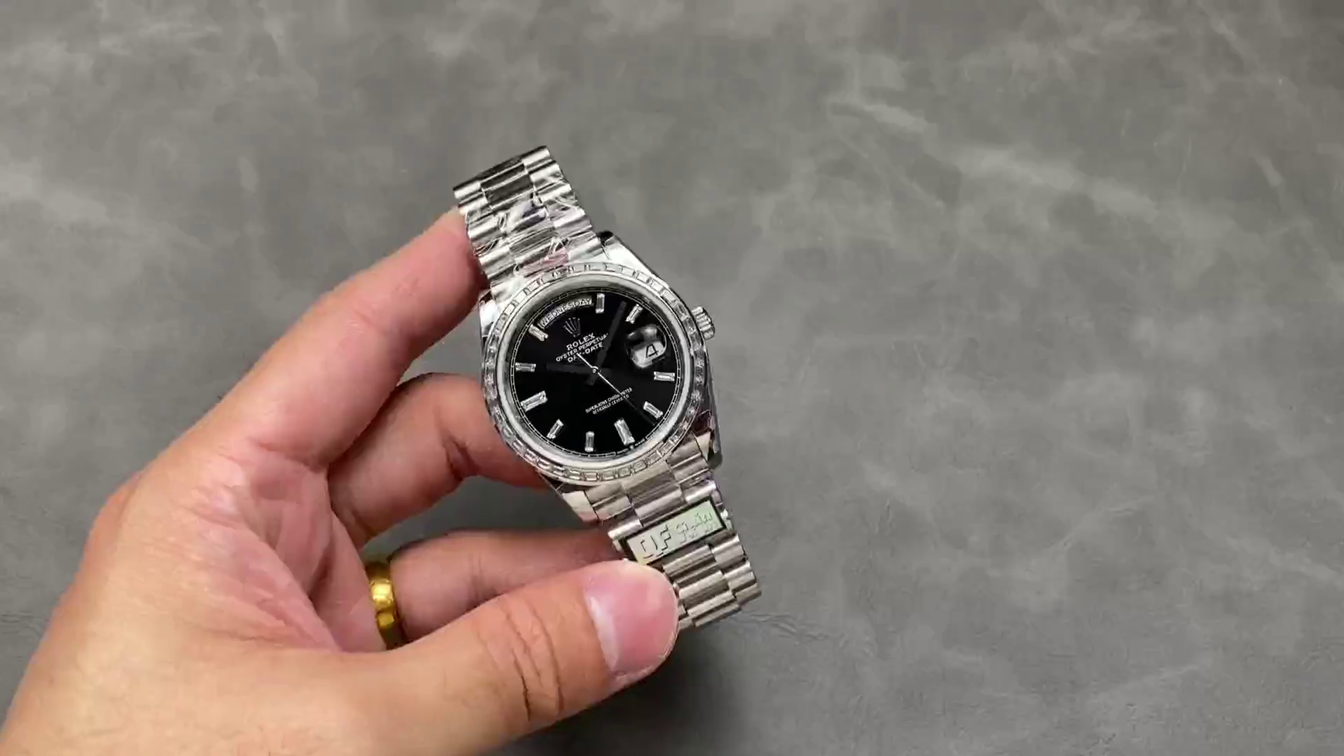 Replica Rolex Day-Date 228396TBR 0024 Black Dial Diamond Bezel 40mm Mens Watch - QualitySwissReplica