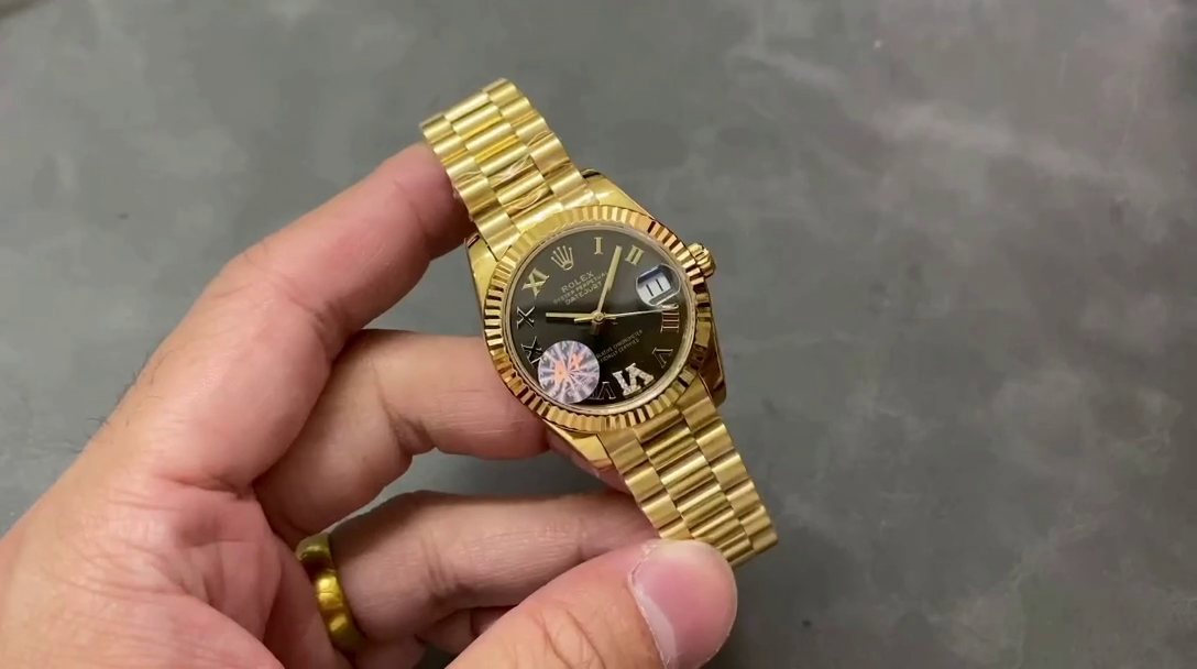Replica Rolex Datejust 31mm Yellow Gold M278278 0032 Dark Grey Roman VI President - QualitySwissReplica