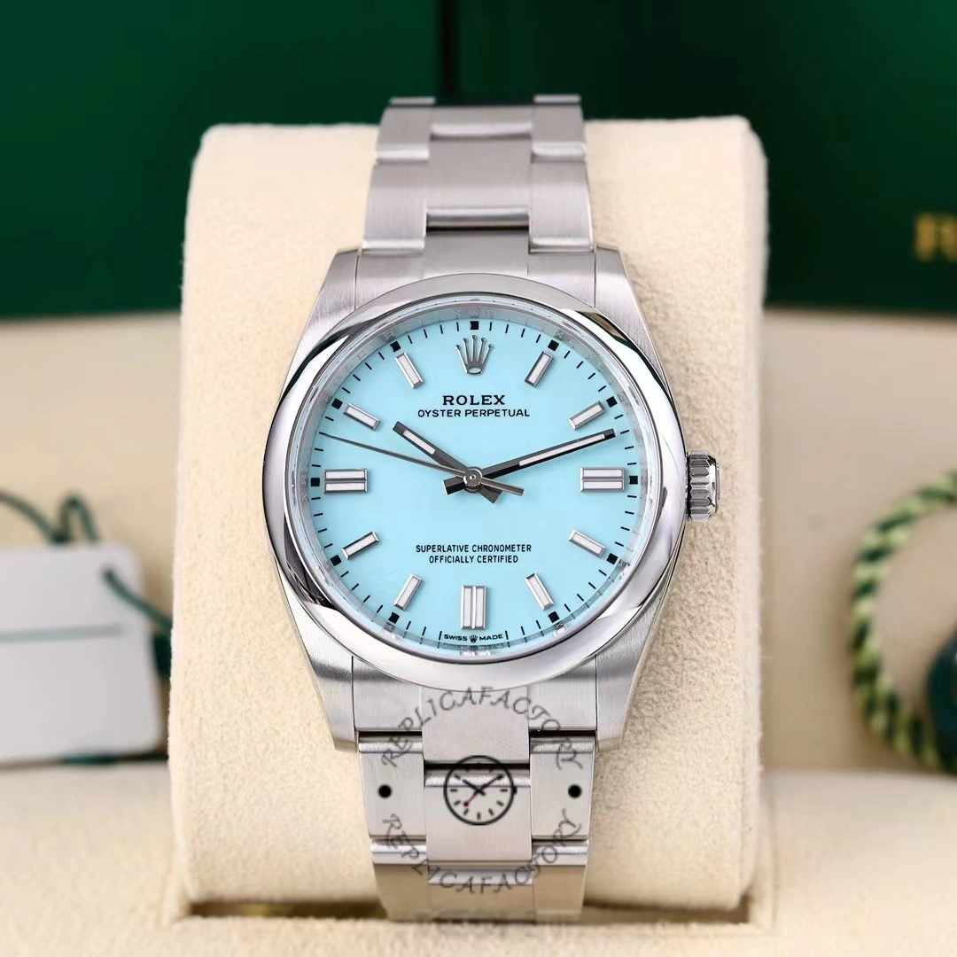 Replica 2024 Rolex Oyster Perpetual 126000 Stainless Steel Baby Blue Dial Watch - QualitySwissReplica