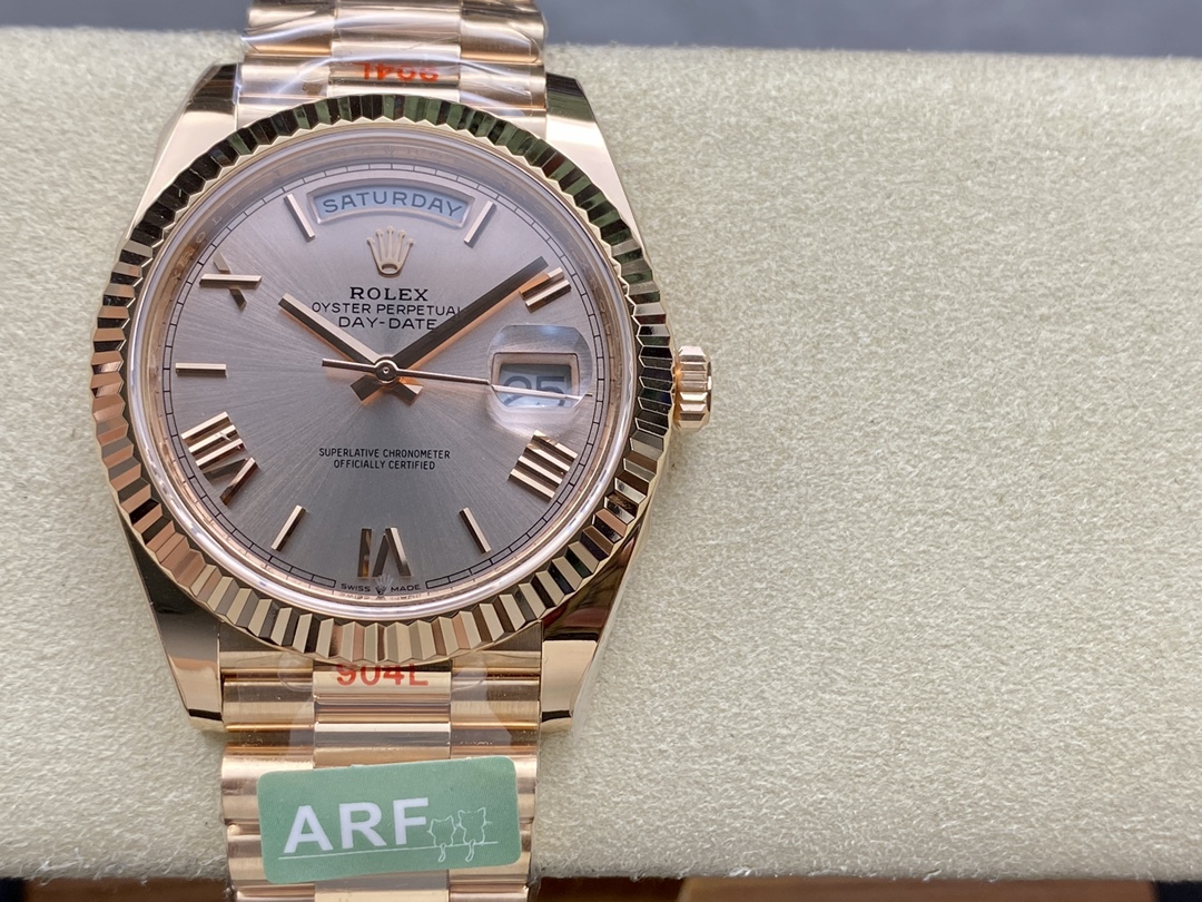 Replica Rolex Day-Date 228235 Sundust Roman Numeral Dial Fluted Bezel 40mm Mens Watch - QualitySwissReplica