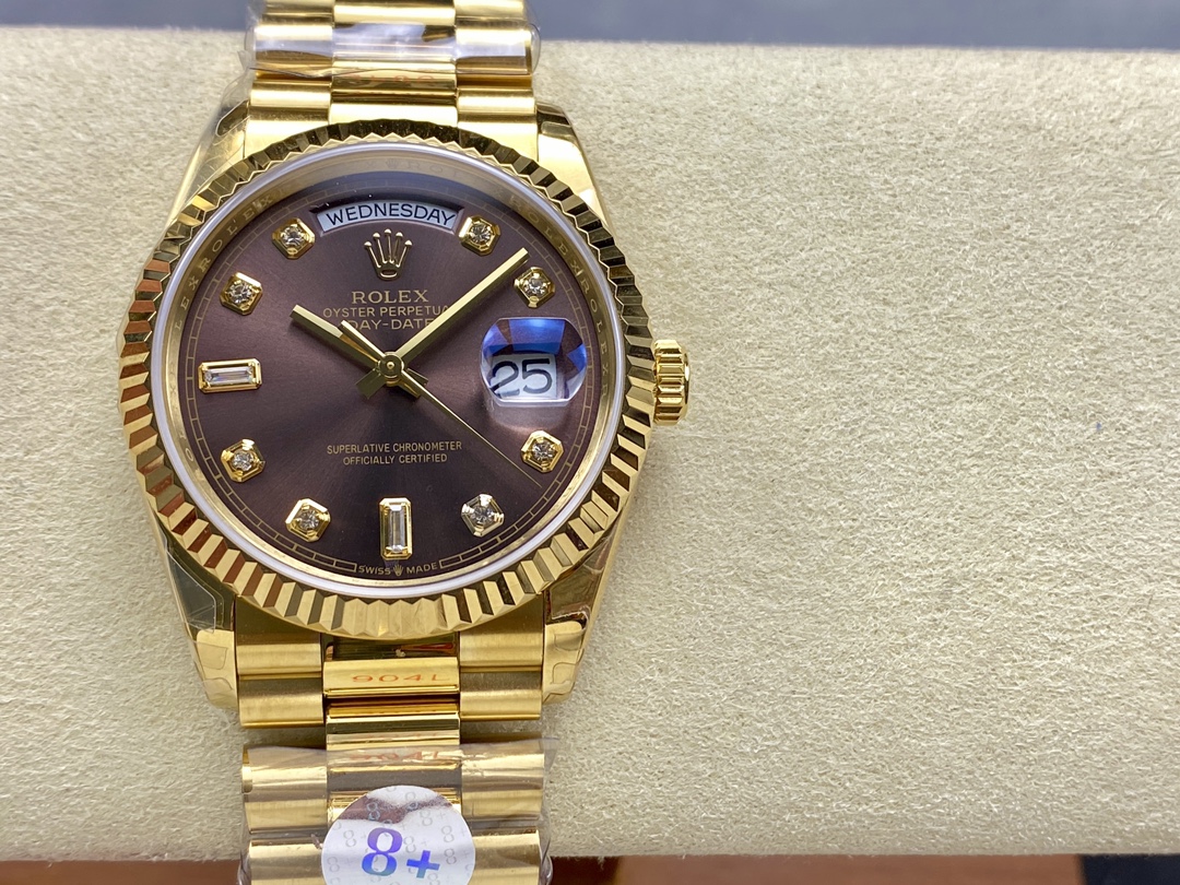 Replica Rolex Day-Date 128238 Fluted Bezel Dark Grey Dial 36MM Unisex Watch - QualitySwissReplica