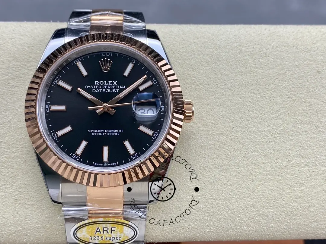 Replica Rolex Datejust 41 Everose Gold Black Dial Oyster Bracelet 126331 - QualitySwissReplica