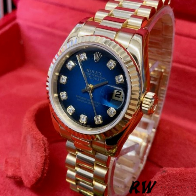 Replica Rolex Datejust 179178 Blue Diamonds Dial Yellow Gold 26MM Lady Watch - QualitySwissReplica