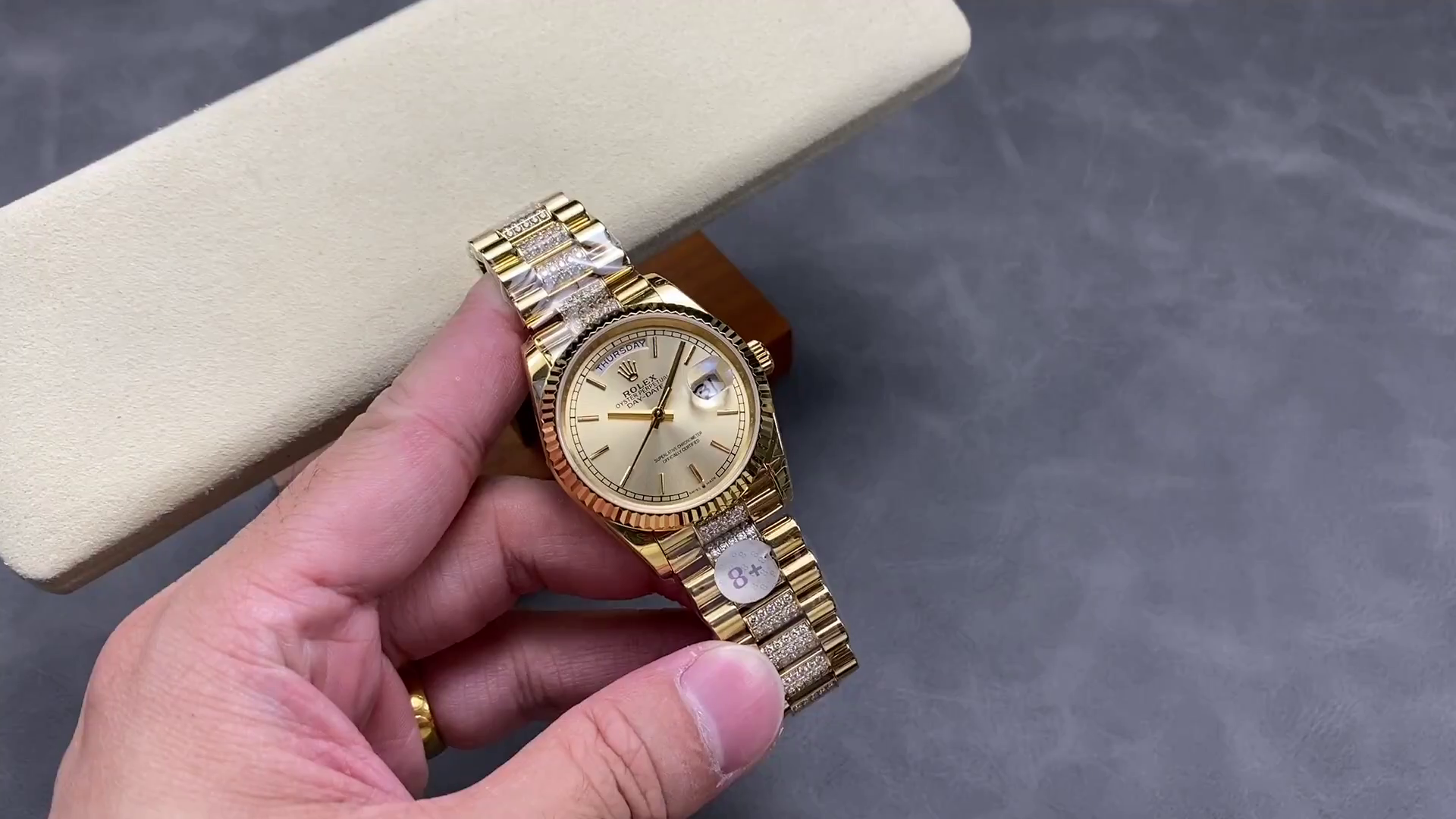 Replica Rolex Day-Date 128238 0046 Champagne Dial 36mm Fluted Bezel - QualitySwissReplica