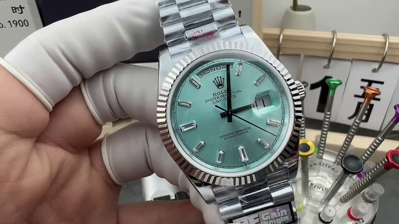 Replica Rolex Day Date 40mm Platinum 228236 0006 Ice Blue Baguette - QualitySwissReplica