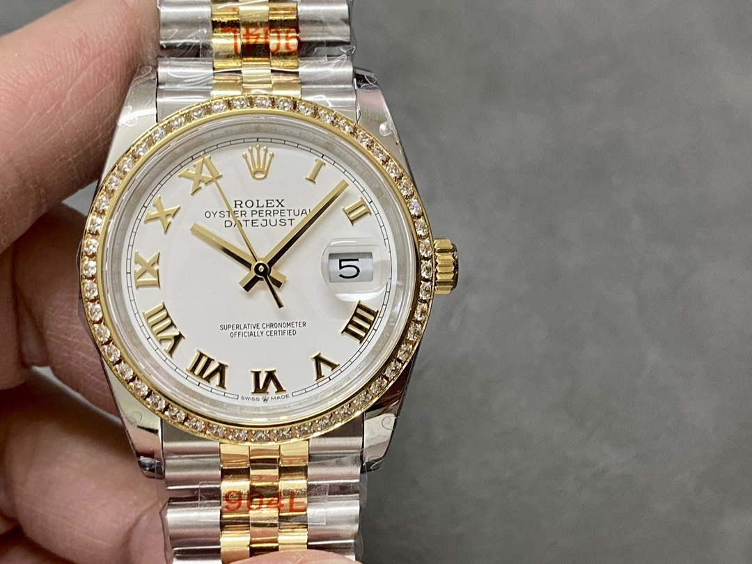Replica Rolex Datejust 36 Yellow Gold & Diamonds White Roman Dial M126283RBR 0015 Women's Watch - QualitySwissReplica