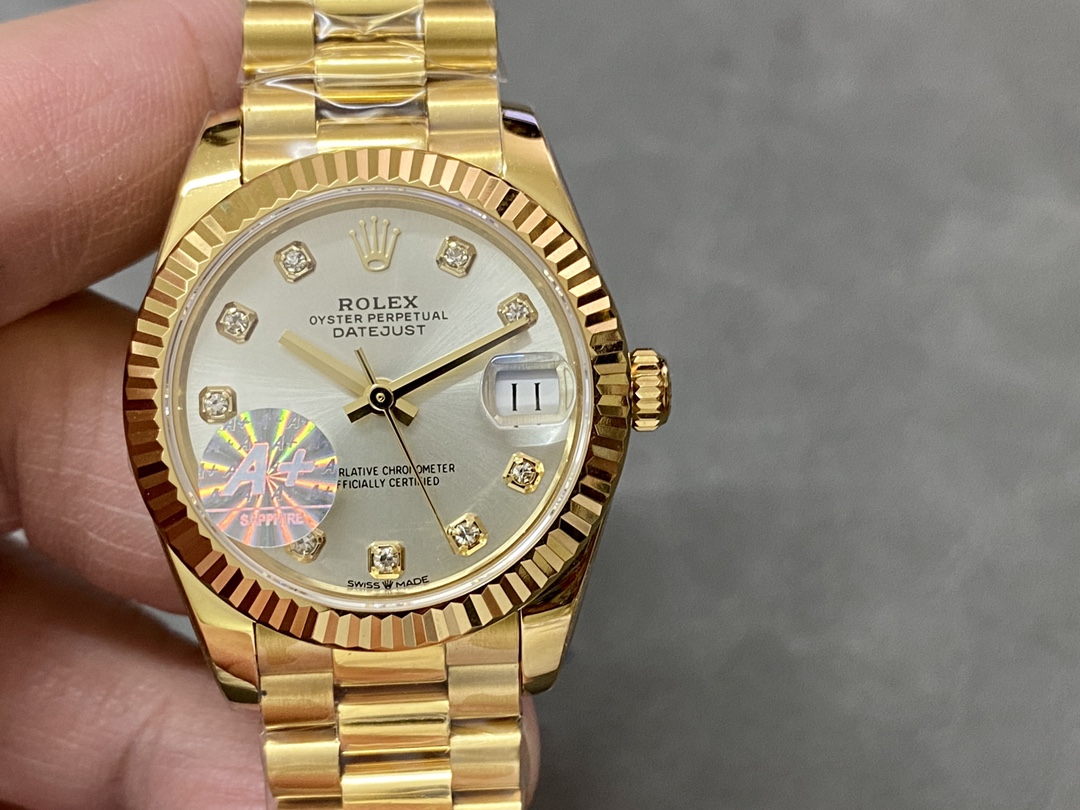 Replica Rolex Datejust 31 Yellow Gold Silver Diamond Dial M278278 0034 Women's Watch - QualitySwissReplica