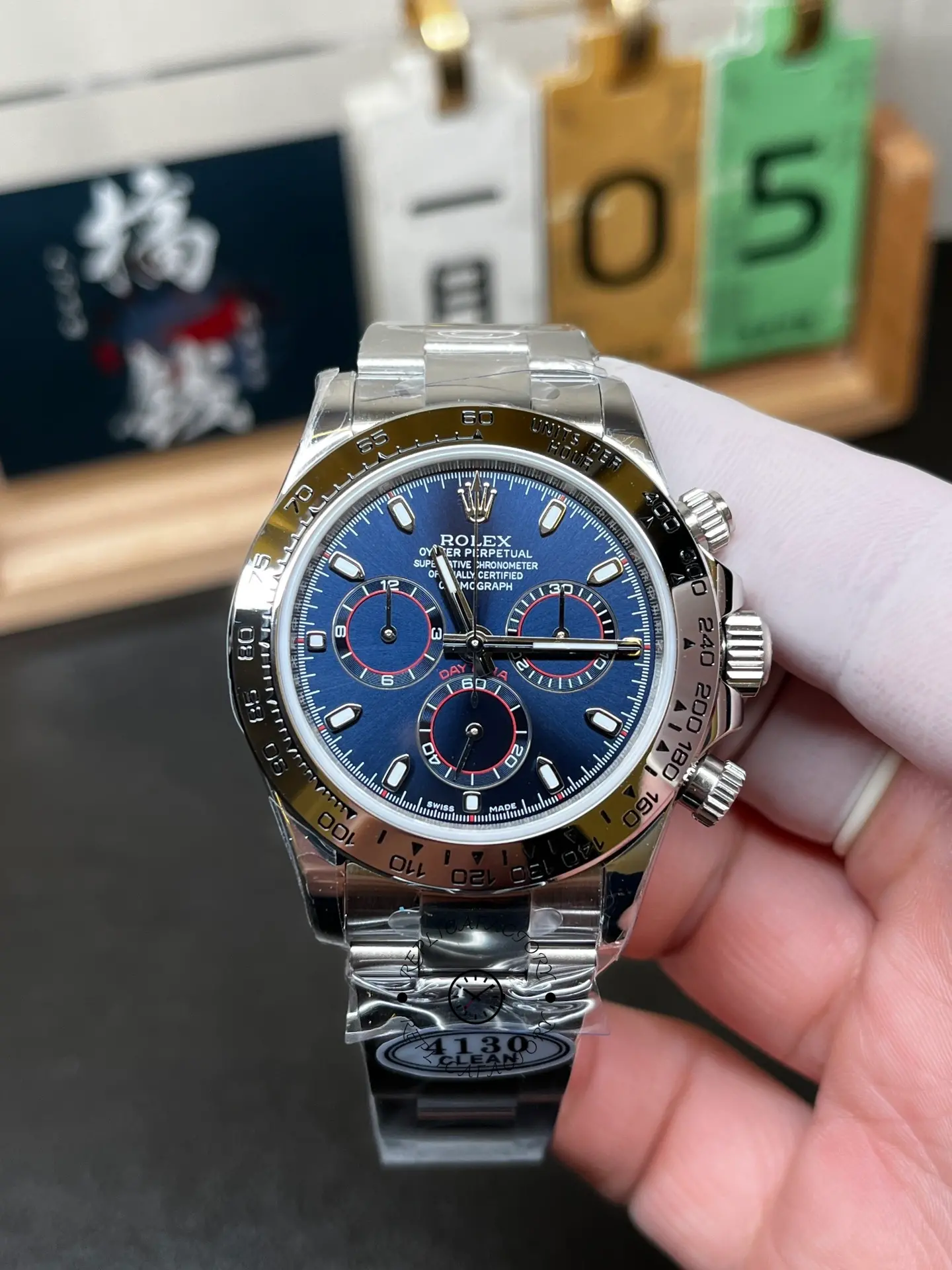 Replica Rolex Cosmograph Daytona 116509 Blue Index Dial 40MM Mens Watch - QualitySwissReplica