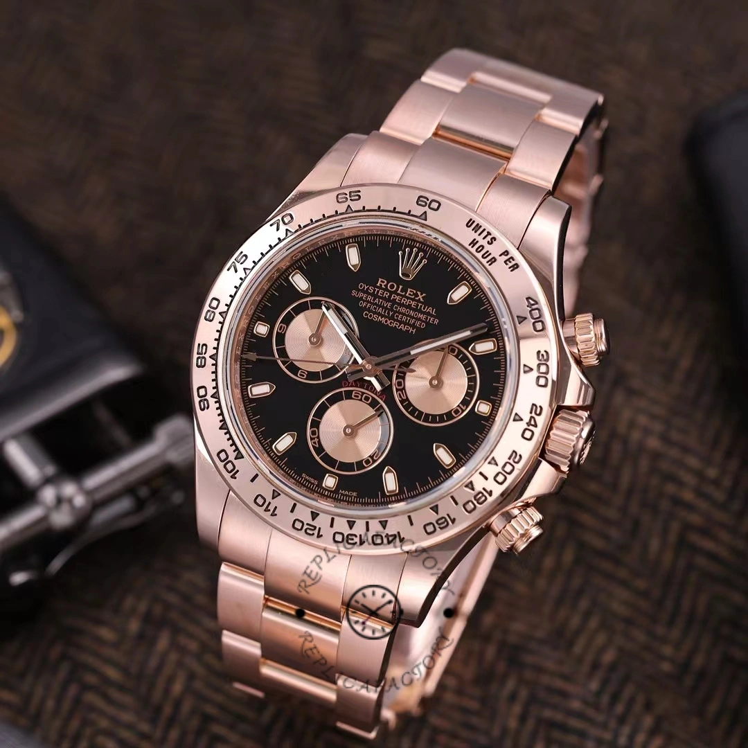 Replica Rolex Daytona 116505 Rose Gold Black Baton Dial - QualitySwissReplica
