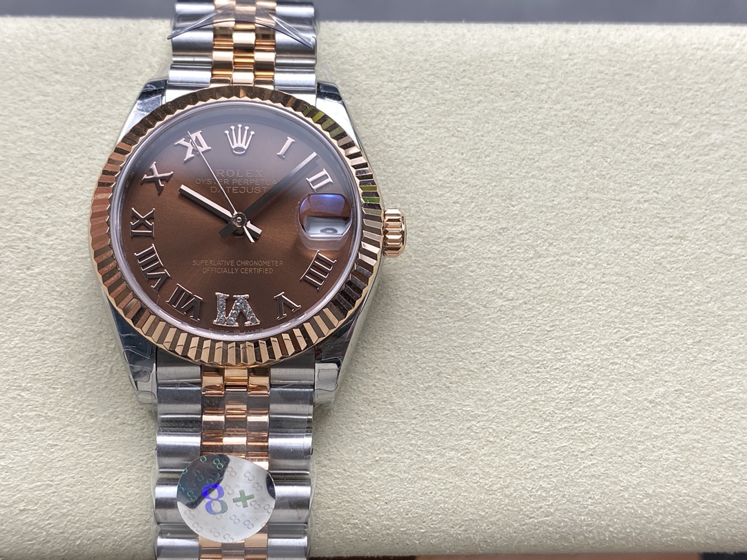 Replica Rolex Datejust 31mm Rose Gold 278271 0004 Chocolate Roman VI Jubilee - QualitySwissReplica