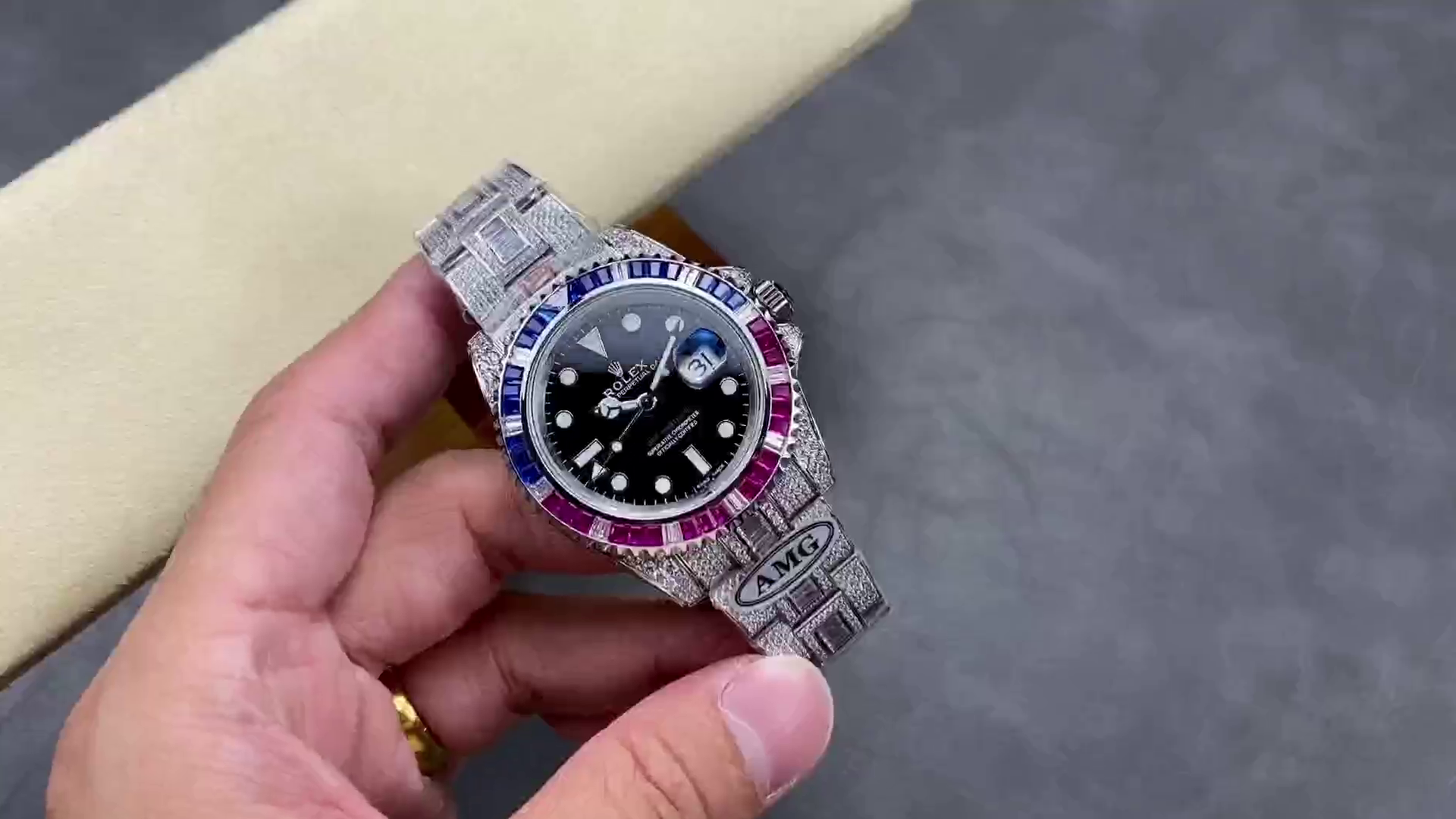 Replica Rolex GMT Master AMG 126710BLRO 40mm With Dual Time & Sapphire Mirror Diamond Watch - QualitySwissReplica
