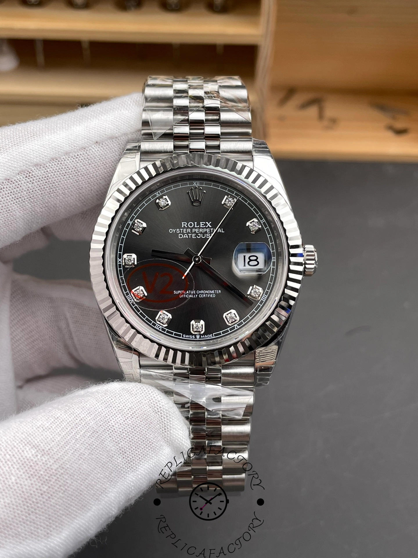 Replica Rolex Datejust 41mm Black Diamond Dial White Rolesor Case m126334 0012 Men's Watch - QualitySwissReplica