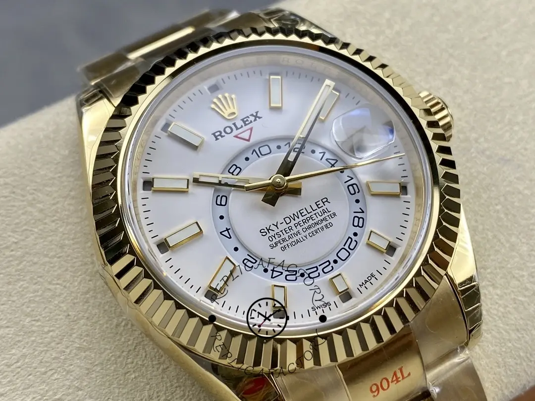 Replica Rolex Sky Dweller Yellow Gold White Dial Oyster M336938 0003 Men's Watch - QualitySwissReplica