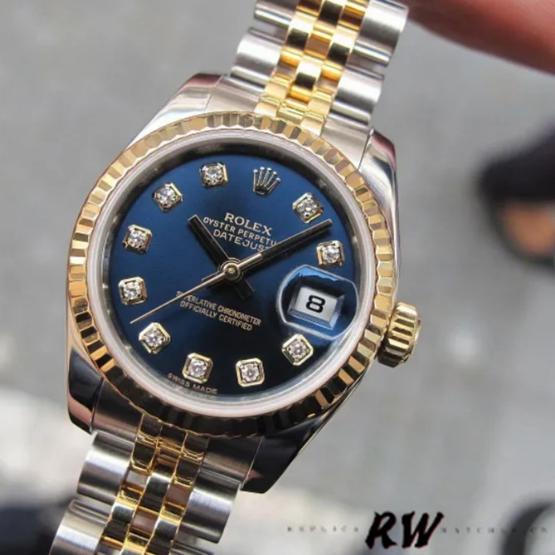 Replica Rolex Datejust 179173 Blue Diamond Dial Fluted Bezel 26MM Lady Watch - QualitySwissReplica