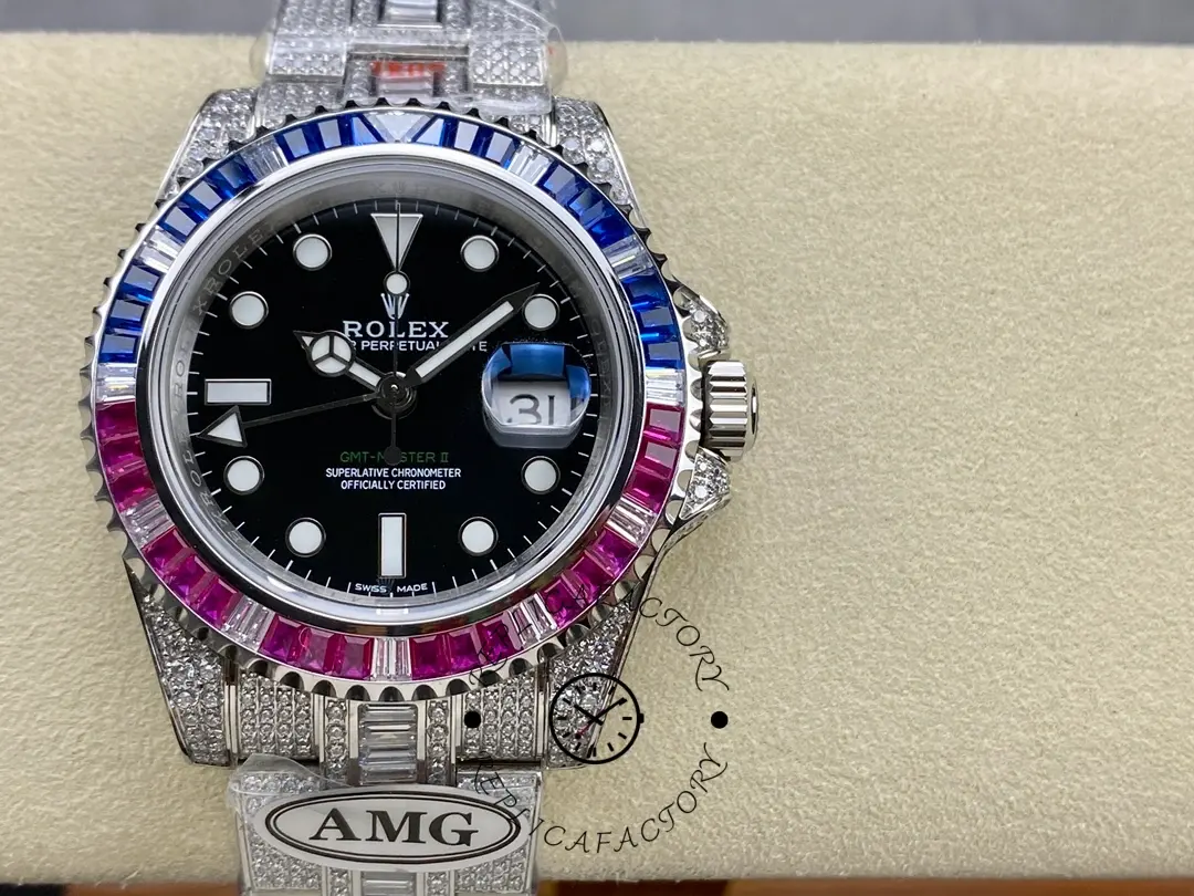 Replica Rolex GMT Master AMG 126710BLRO 40mm With Dual Time & Sapphire Mirror Diamond Watch - QualitySwissReplica