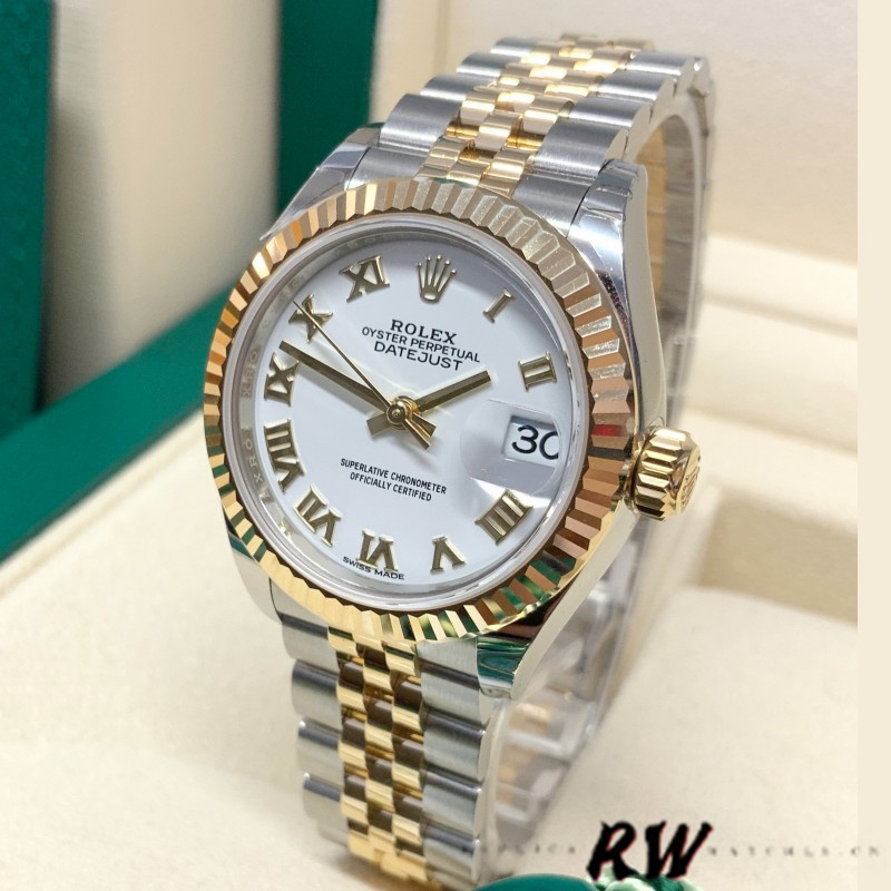 Replica Rolex Datejust 279173 White Roman Numeral Dial Fluted Bezel 28mm Lady Watch - QualitySwissReplica