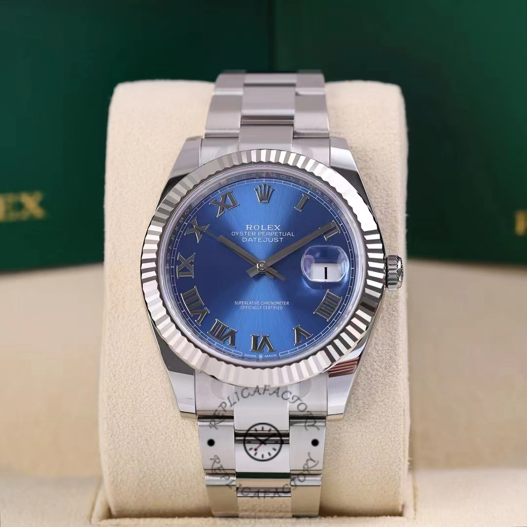 Replica Rolex Datejust 126334 0025 Fluted Bezel Blue Roman Numeral Dial 41MM Mens Watch - QualitySwissReplica