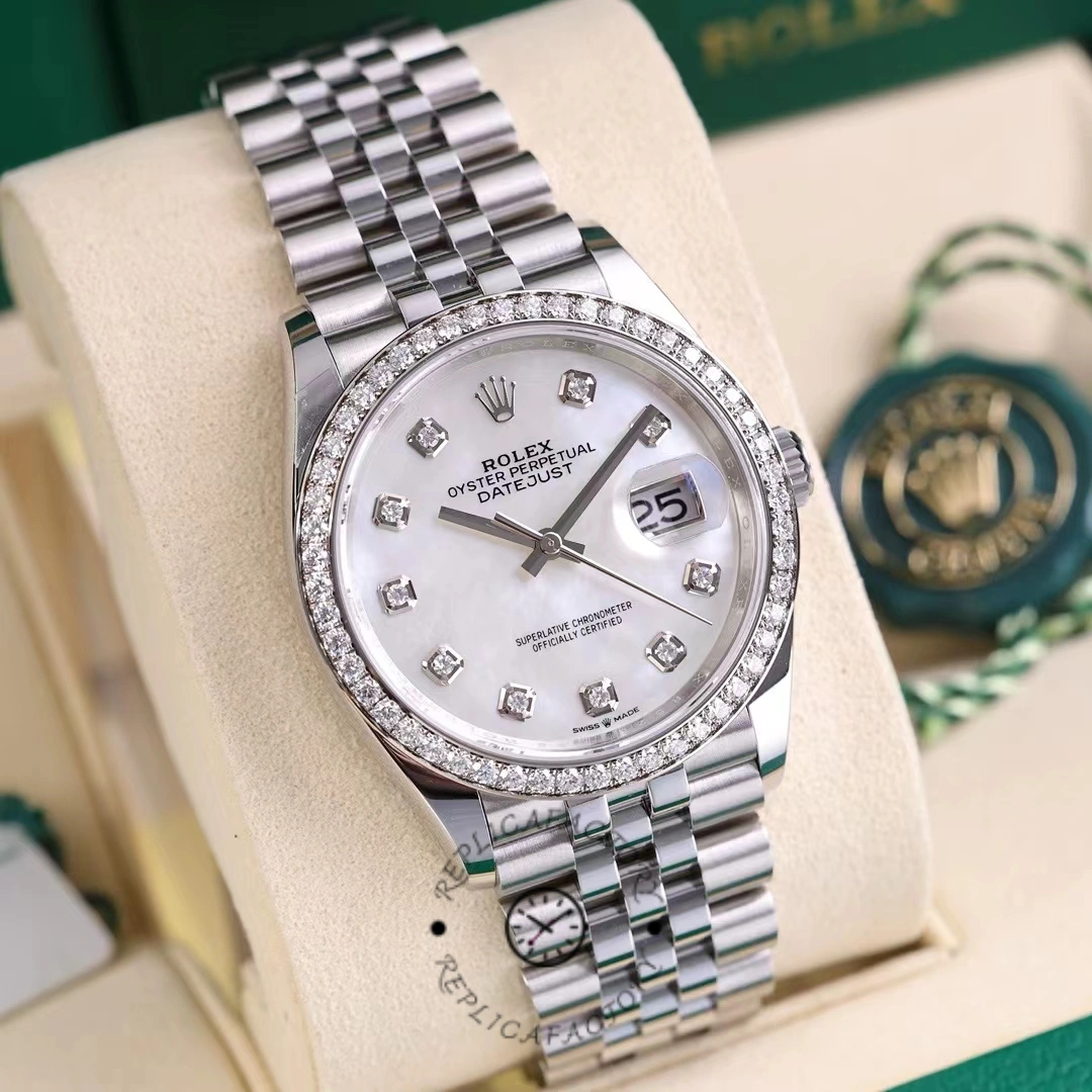 Replica Rolex Datejust 178384 White Mother Of Pearl Diamonds Dial 31MM Lady Watch - QualitySwissReplica