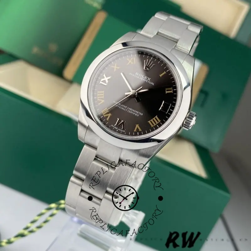 Replica Rolex Oyster Perpetual 177200 Dark Grey Dial Domed Bezel 31mm Lady Watch - QualitySwissReplica