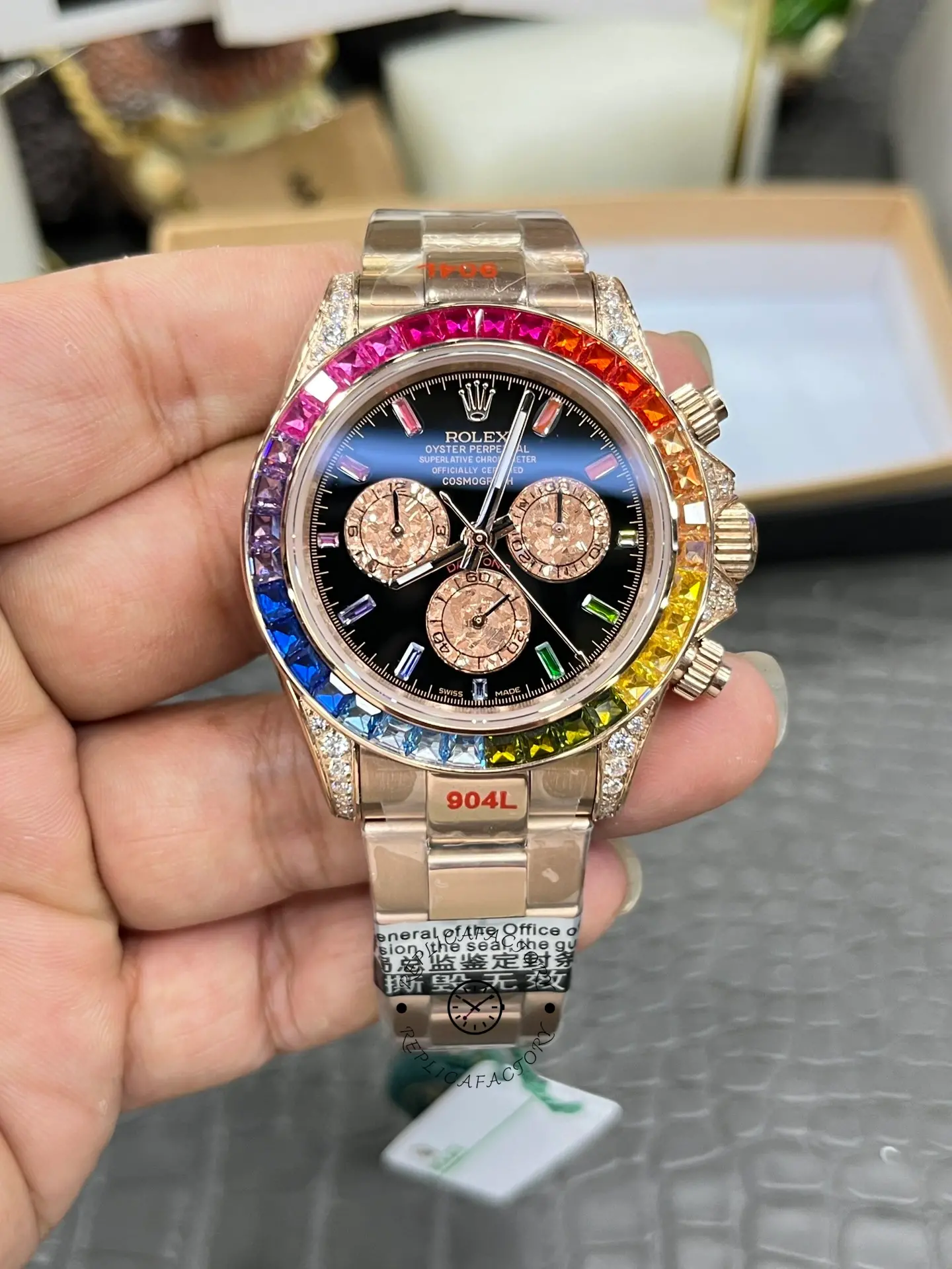 Replica Rolex Cosmograph Daytona 40mm Black Sapphire Rainbow Dial 116595RBOW - QualitySwissReplica