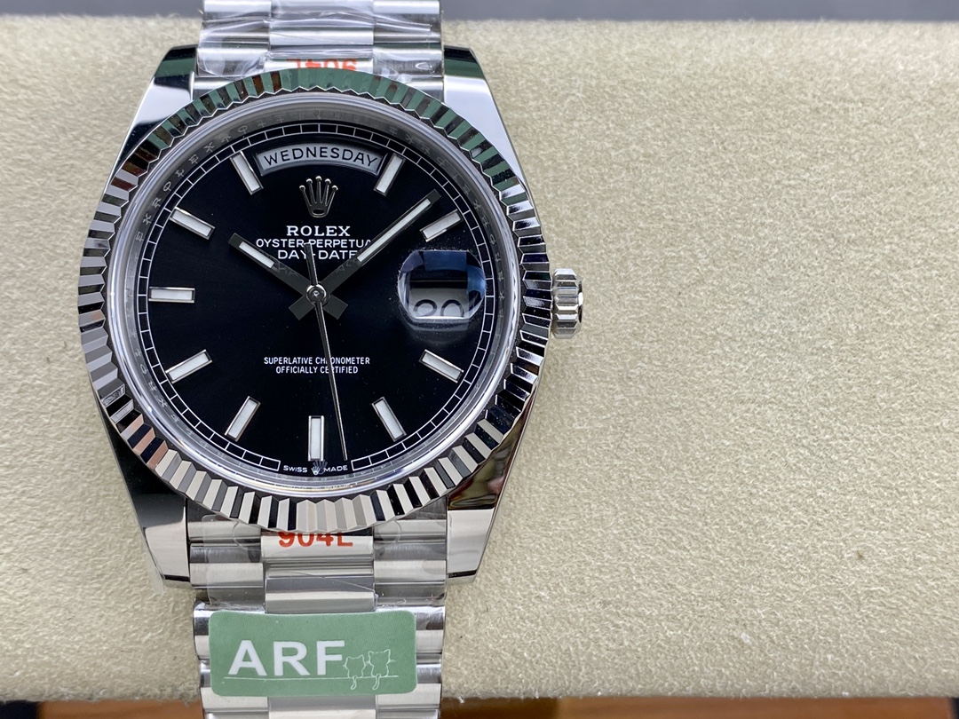 Replica Rolex Day-Date 118239 Black Dial Fluted Bezel 36mm Unisex Watch - QualitySwissReplica