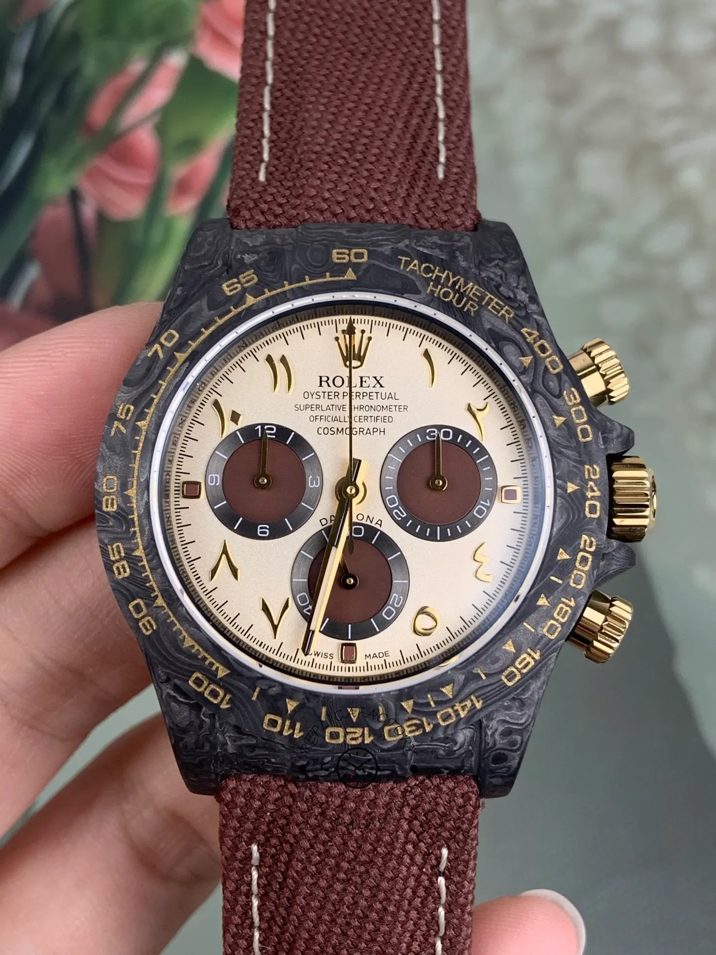 Replica Rolex Daytona DIW Desert Eagle Arabic Carbon Fiber Customised Cream Dial 40 mm - QualitySwissReplica
