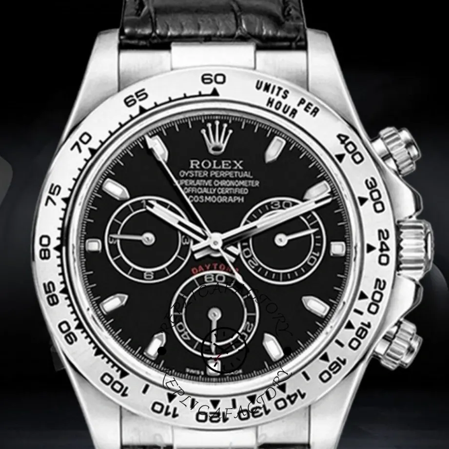 Replica Rolex Daytona 116519 Black Leather strap Black Dial 40mm Mens Watch - QualitySwissReplica