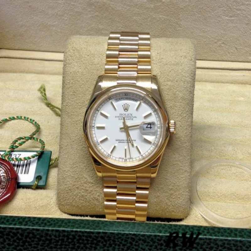 Replica Rolex Day-Date 118208 White Dial 36mm Unisex Watch - QualitySwissReplica