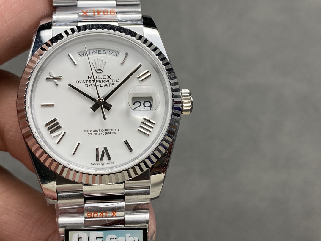 Replica Rolex Day Date 36 White Dial Fluted Bezel White Gold m128239 0059 President Watch - QualitySwissReplica
