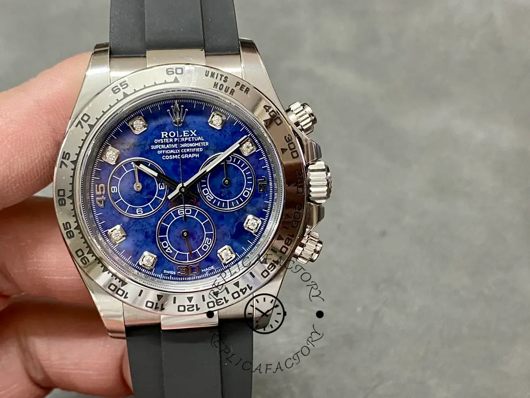 Replica Rolex Daytona 116519 White Gold Blue Garnet Disc Diamond Marking Men's Watch - QualitySwissReplica