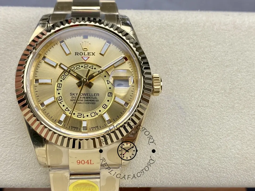 Replica Rolex Sky Dweller 42mm Yellow Gold Champagne Dial m336938 0001 Men's Watch - QualitySwissReplica