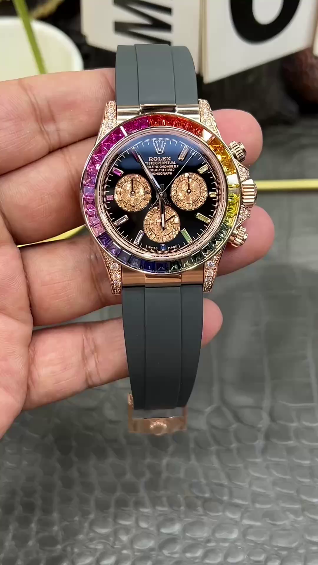 Replica Rolex Daytona 1:1 Clone 116595RBOW Black Dial Rubber Strap - QualitySwissReplica