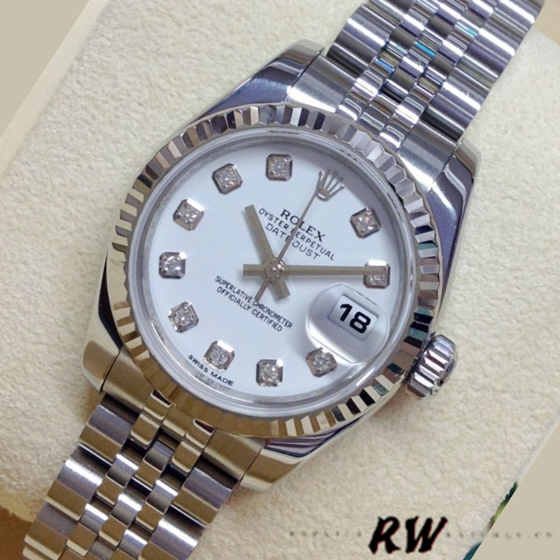 Replica Rolex Datejust 179174 White Diamond Dial Fluted Bezel 26MM Lady Watch - QualitySwissReplica