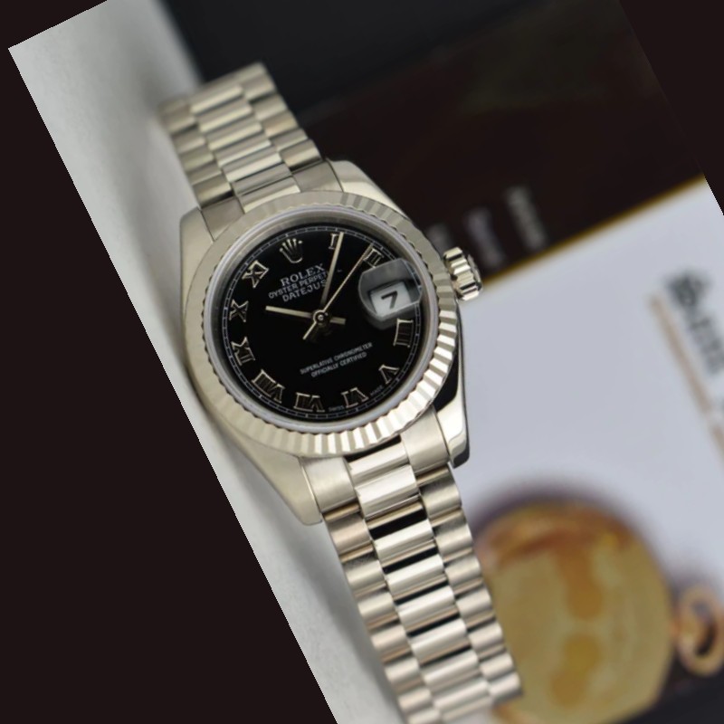 Replica Rolex Datejust 179179 Black Roman Numeral Dial Fluted Bezel 26MM Lady Watch - QualitySwissReplica