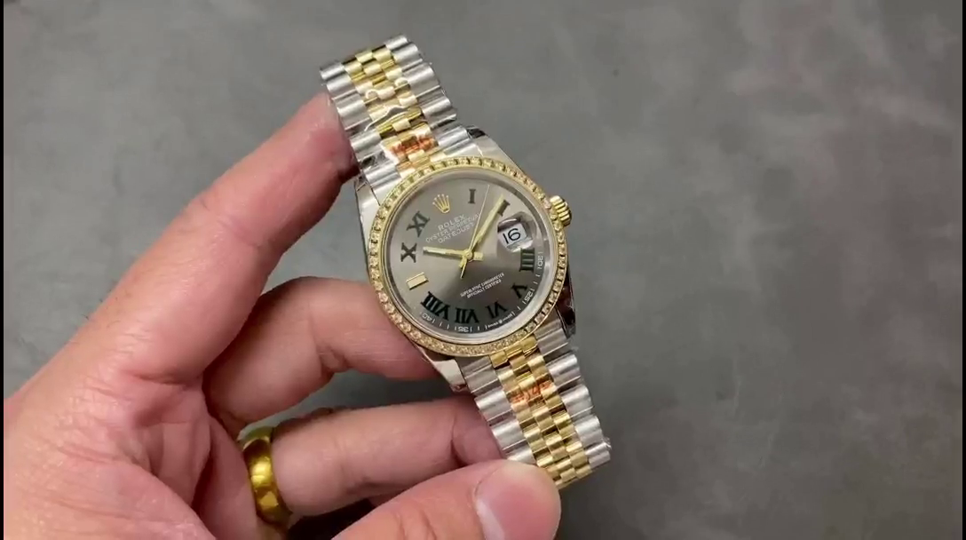 Replica Rolex Datejust 36 Yellow Gold & Diamonds Slate Wimbledon Roman Dial m126283rbr 0021 - QualitySwissReplica