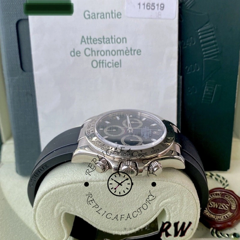Replica Rolex Daytona 116519 Black Dial Black Rubber strap 40mm Mens Watch - QualitySwissReplica