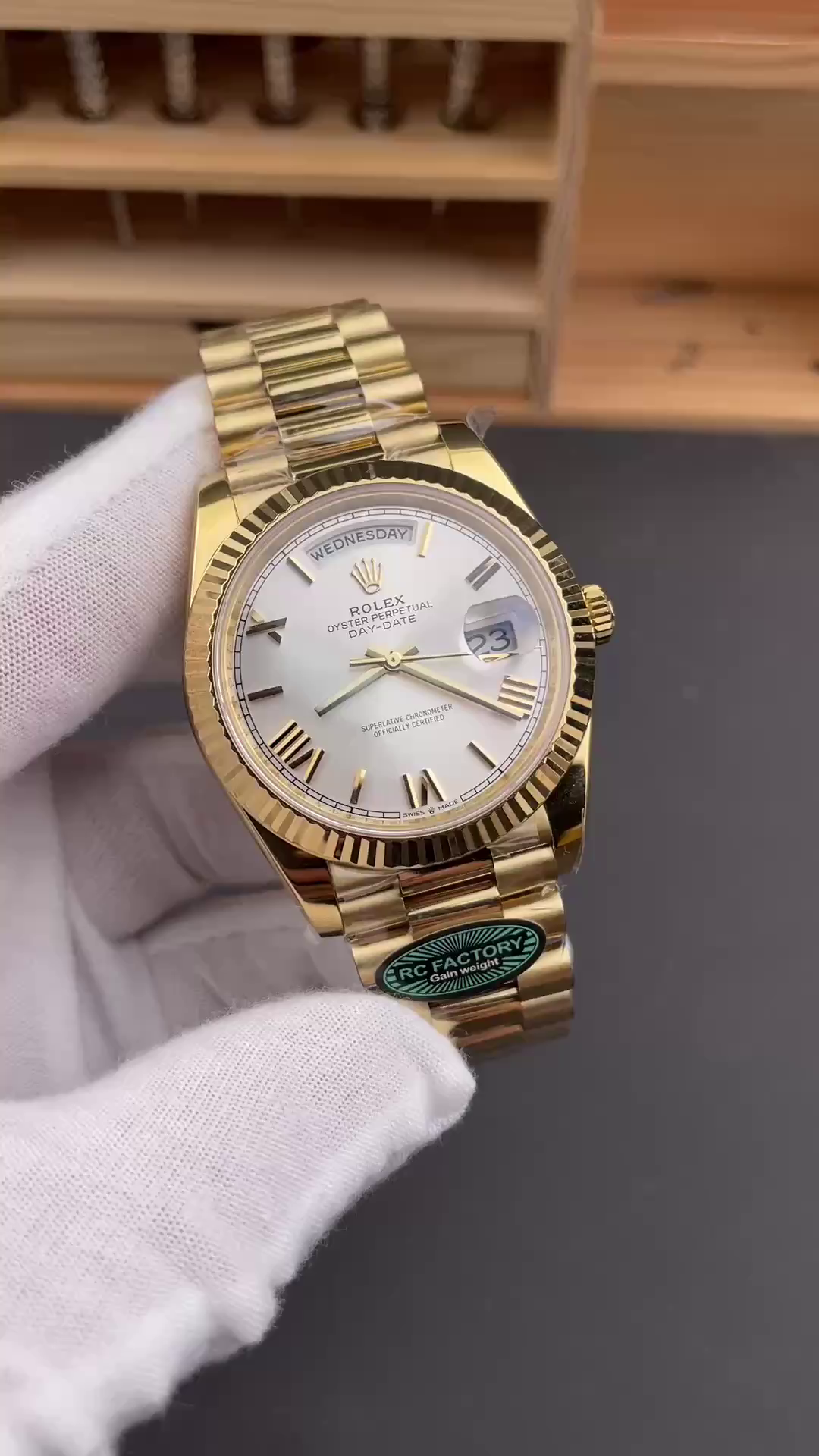 Replica Rolex Day-Date 228238 Silver Roman Dial Fluted Bezel 40mm Mens Watch - QualitySwissReplica