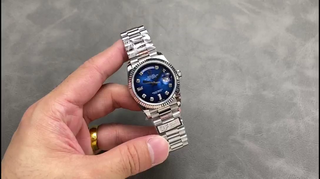 Replica Rolex Day-Date 128239 Blue Ombre Diamond Dial 36MM Unisex Watch - QualitySwissReplica