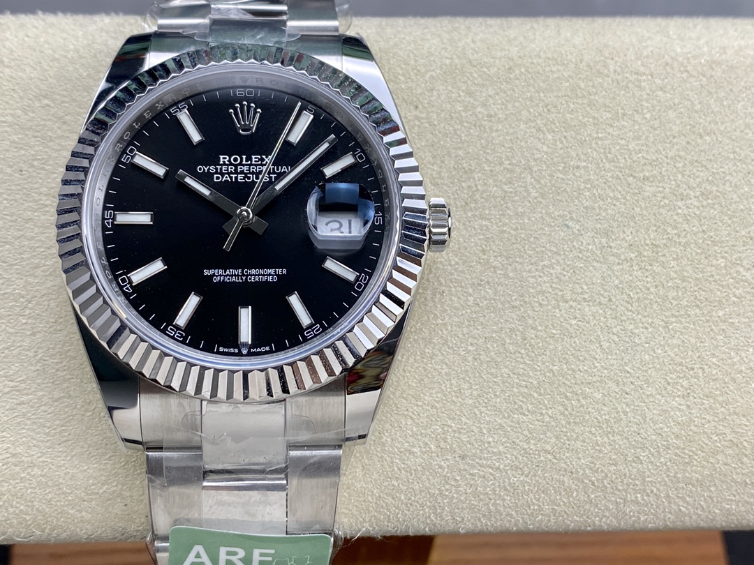 Replica Rolex Datejust m126334 0017 Fluted Bezel Black Dial 41MM Mens Watch - QualitySwissReplica