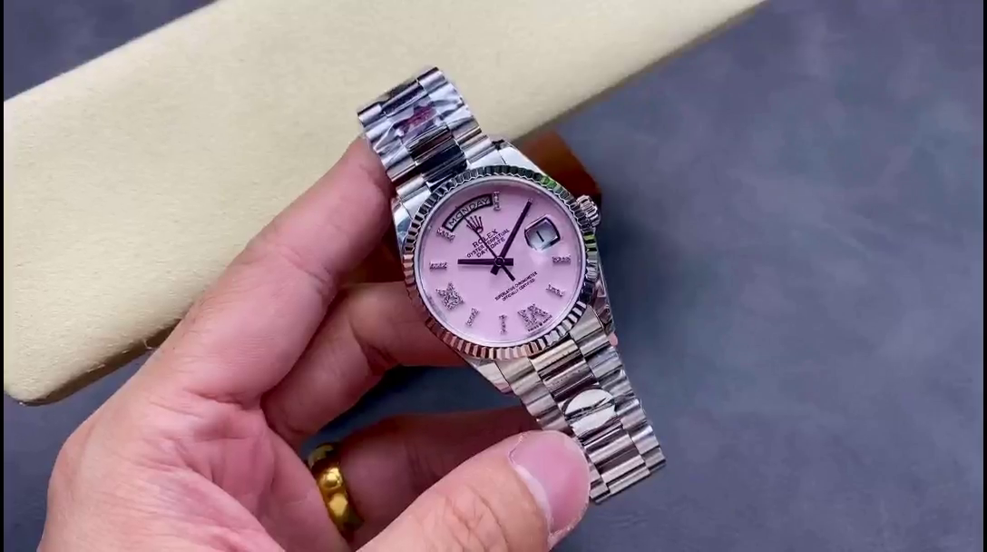 Replica Rolex Day-Date 128239 White Gold Pink Opal Dial 36MM Unisex Watch - QualitySwissReplica