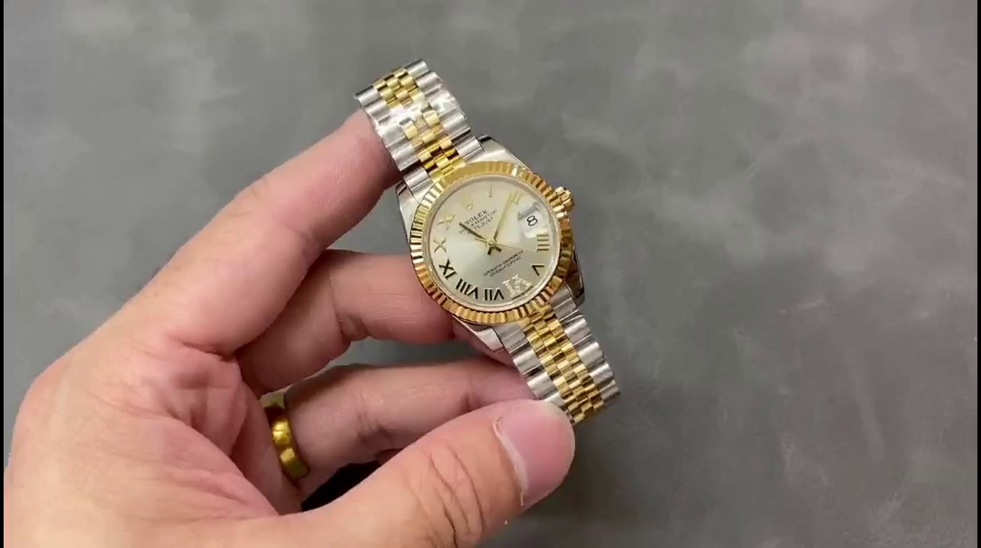 Replica Rolex Datejust 31 Stainless Steel and Yellow Gold Silver Pave Roman Dial m278273 0004 Women's Watch - QualitySwissReplica