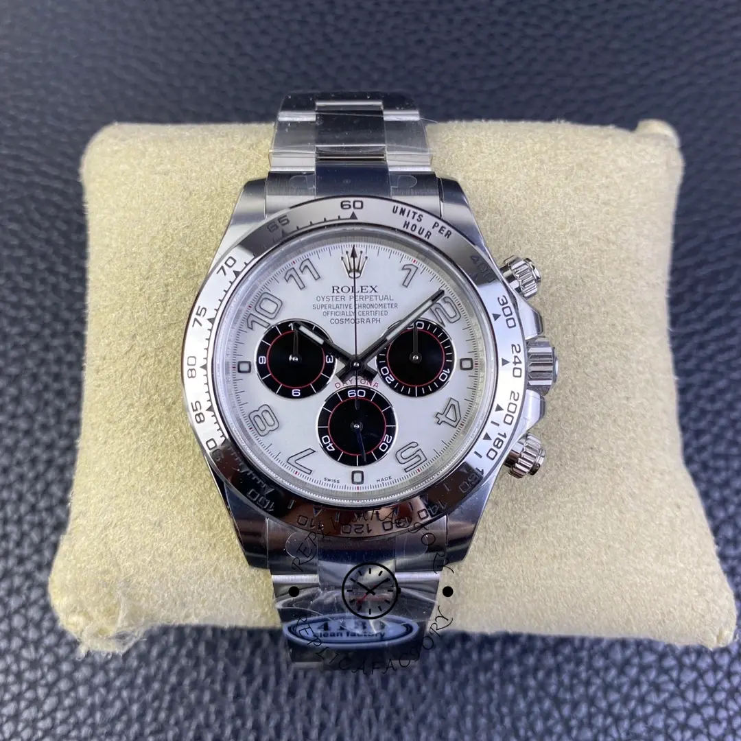 Replica Rolex Cosmograph Daytona 116509 White Arabic Dial White Gold 40MM Mens Watch - QualitySwissReplica