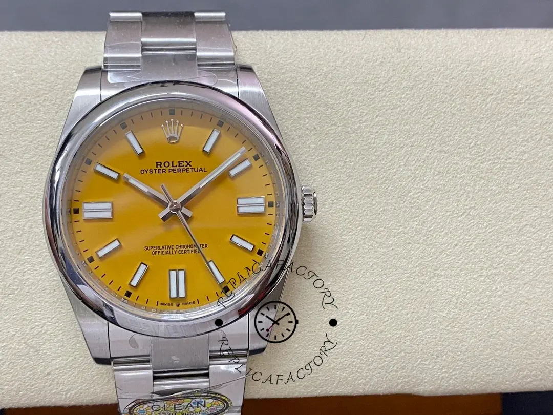 Replica Rolex Oyster Perpetual Yellow Dial Oystersteel 124300 0004 - QualitySwissReplica