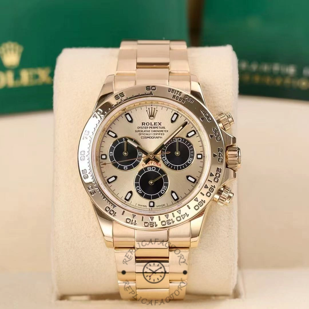 Replica Rolex Daytona 116508 Yellow Gold Champagne Index Dial 40MM Mens Watch - QualitySwissReplica