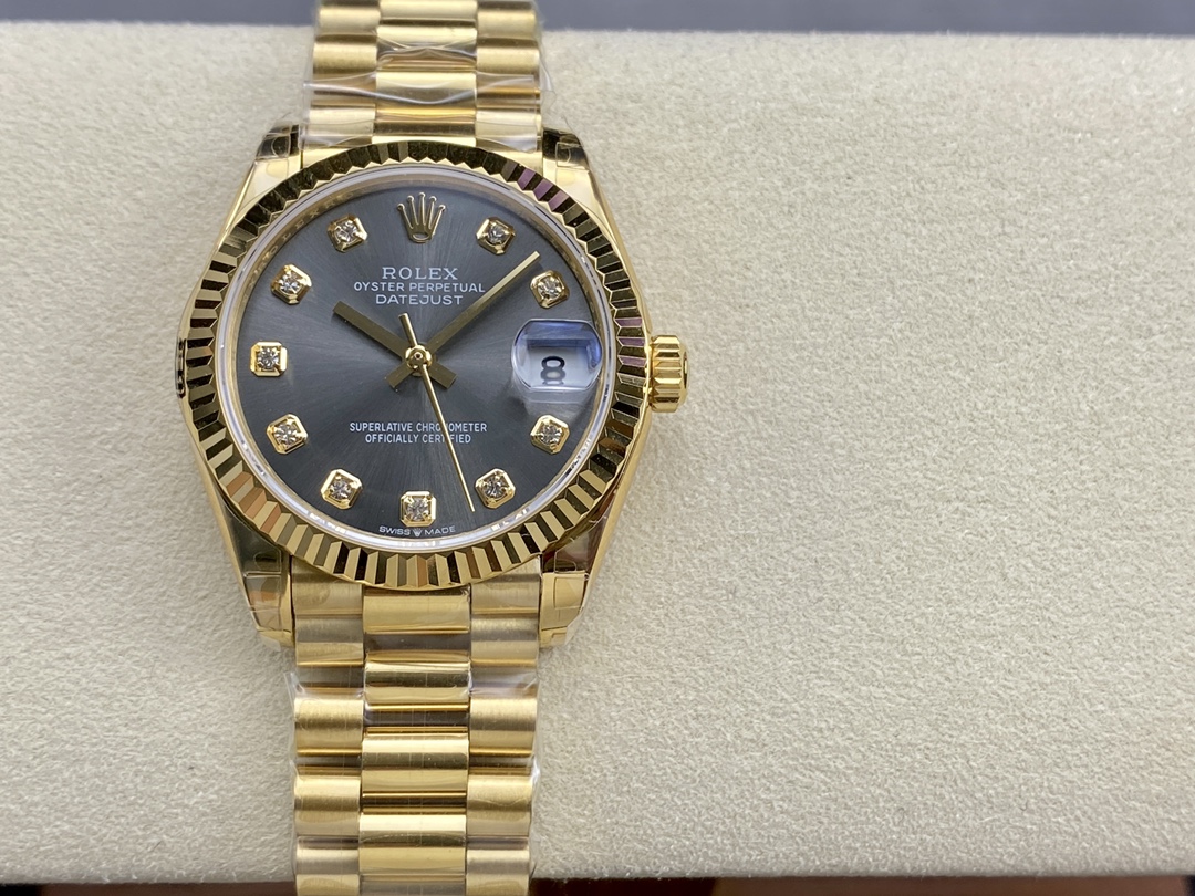 Replica Rolex Datejust 31 Automatic 18k Yellow Gold Diamond Grey Dial m278278 0036 Ladies Watch - QualitySwissReplica