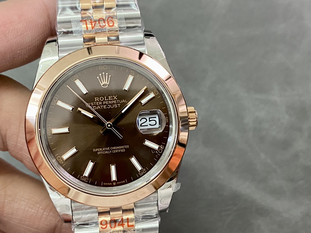 Replica Rolex Datejust 126301 Rose Gold Chocolate Brown Index Dial 41MM Mens Watch - QualitySwissReplica
