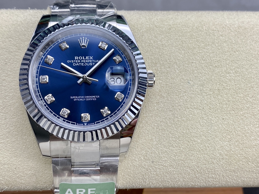 Replica Rolex Datejust 126334 0015 Fluted Bezel Blue Diamond Dial 41MM Mens Watch - QualitySwissReplica