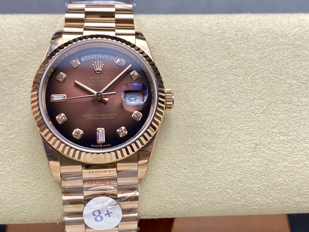 Replica Rolex Day-Date 128235 Everose Gold Brown Ombre Diamond Dial 36MM Unisex Watch - QualitySwissReplica