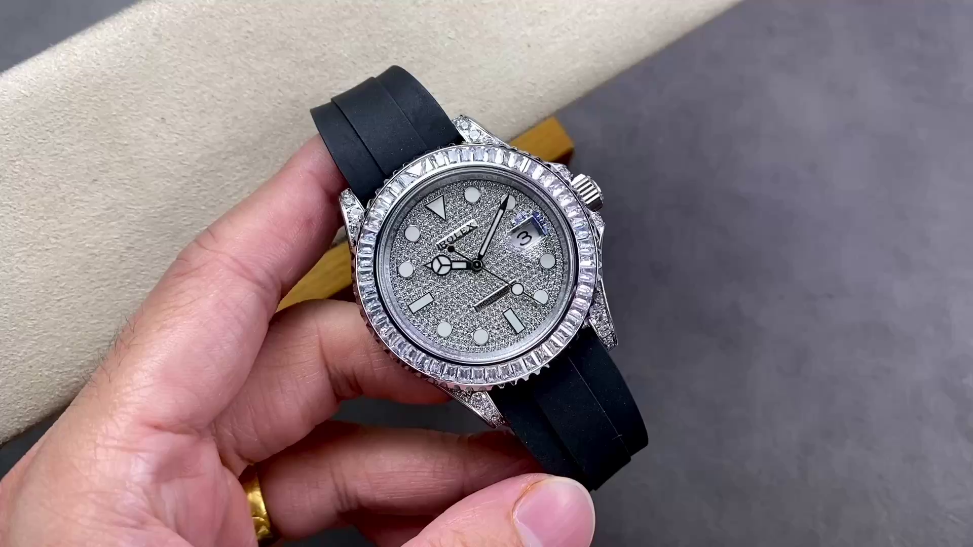 Replica Rolex Yacht Master 226679TBR White Gold 42mm Baguette Diamond Watch - QualitySwissReplica